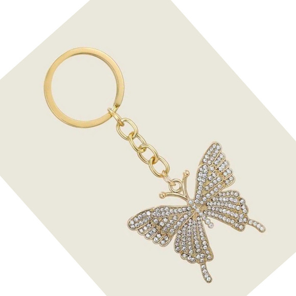 Rhinestone Butterfly Keychain Keyring Gold Link Butterfly Charm Pendant Keys - Picture 9 of 14